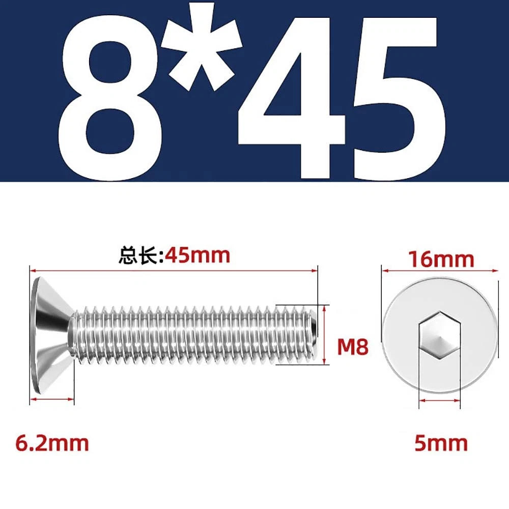 Countersunk Hex Socket Screws – A2 Stainless Steel, M2 to M16, DIN 7991, Fully Threaded