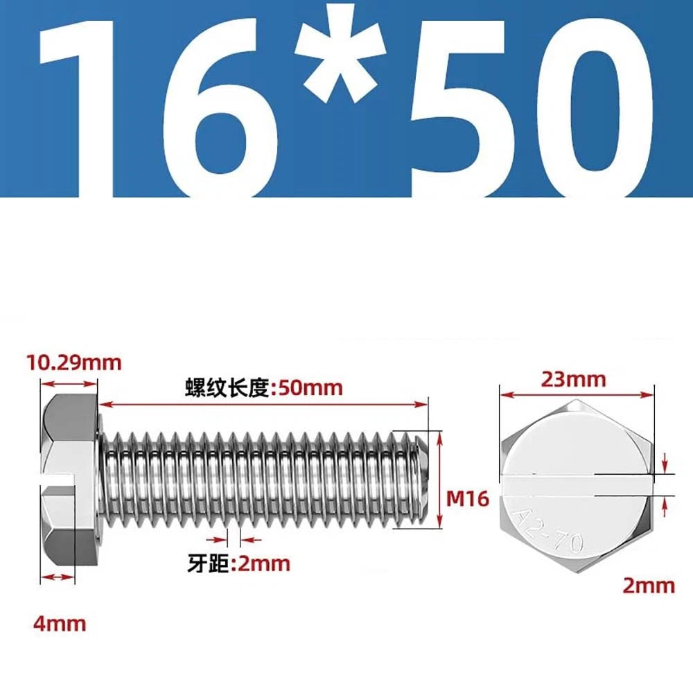 External Hex Slotted Machine Screws – A2 Stainless Steel, M4 to M16, Fully Threaded