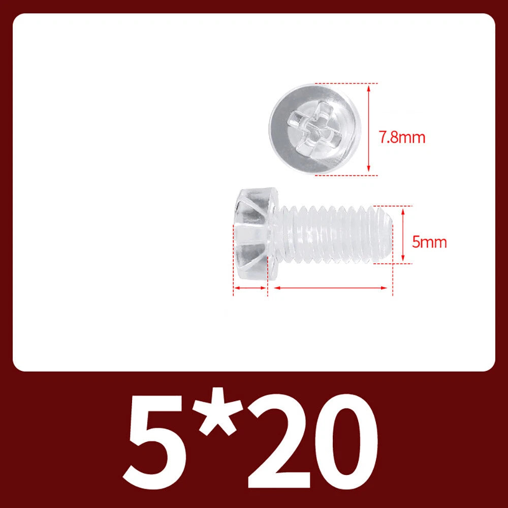 M2-M10 Clear Plastic Phillips Round/Pan Head Machine Screws Cross Screws Hex Nut