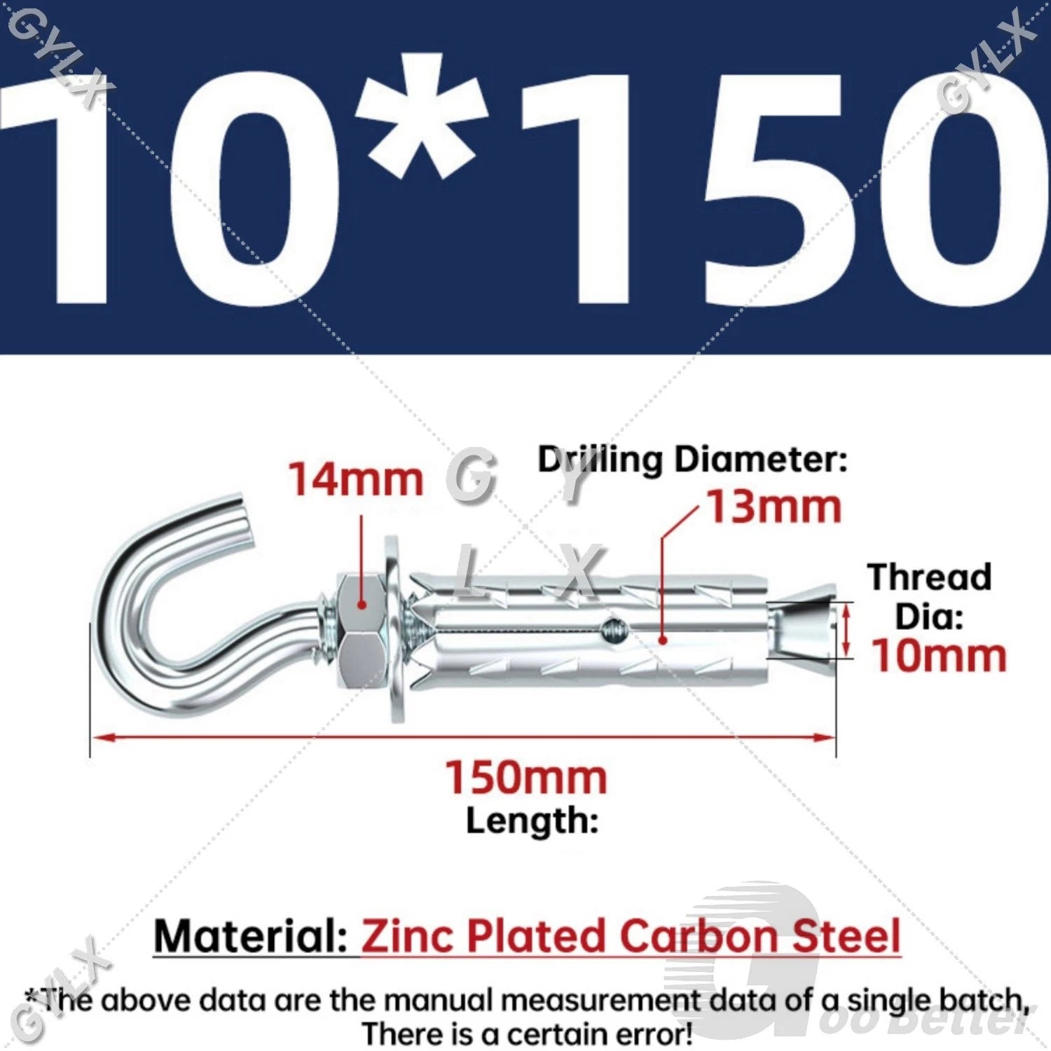 Galvanized Masonry Concrete Expansion Bolts — M6 M8 M10 M12 Wall Anchor Screws