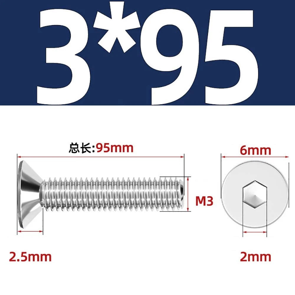 Countersunk Hex Socket Screws – A2 Stainless Steel, M2 to M16, DIN 7991, Fully Threaded