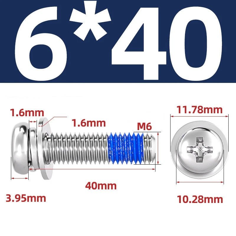 A2 Stainless Steel Phillips Pan Head Machine Screws with Flat & Spring Washers — M2 to M10 - HomeDIYer