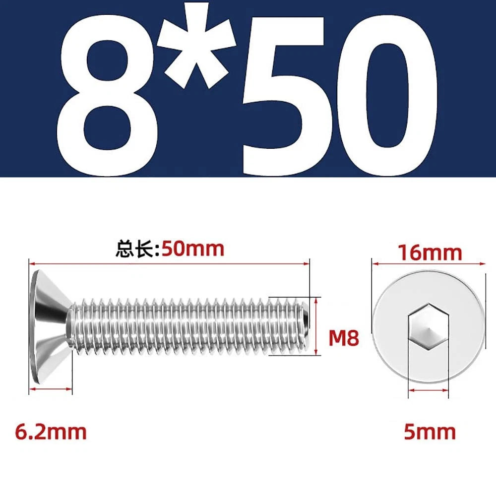 Countersunk Hex Socket Screws – A2 Stainless Steel, M2 to M16, DIN 7991, Fully Threaded