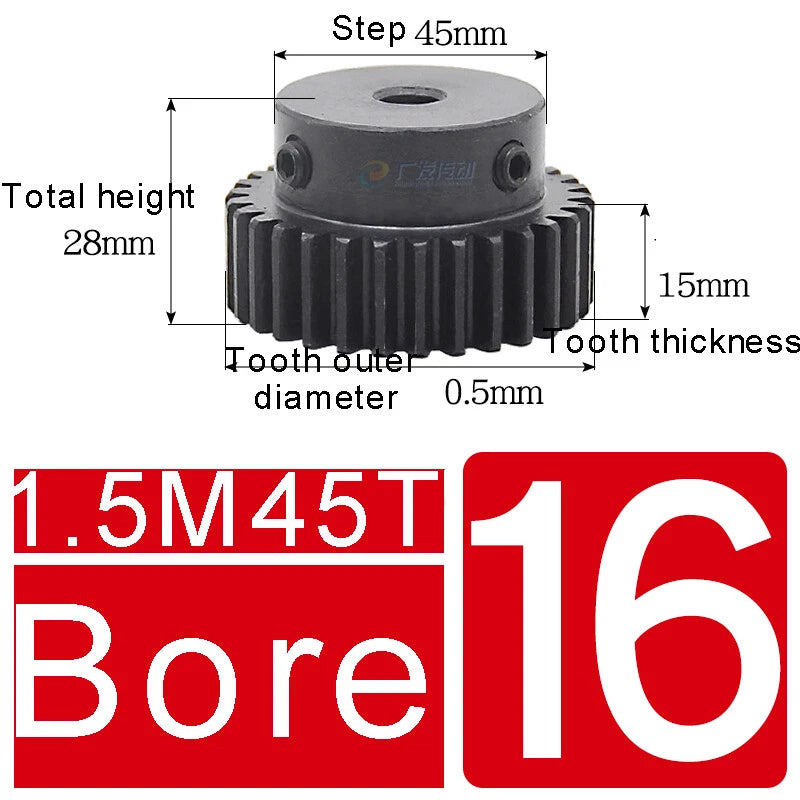1.5Mod 45# Steel Spur Gears 10-150T Pinion Gear With Step Motor Gear Bore 5-25mm