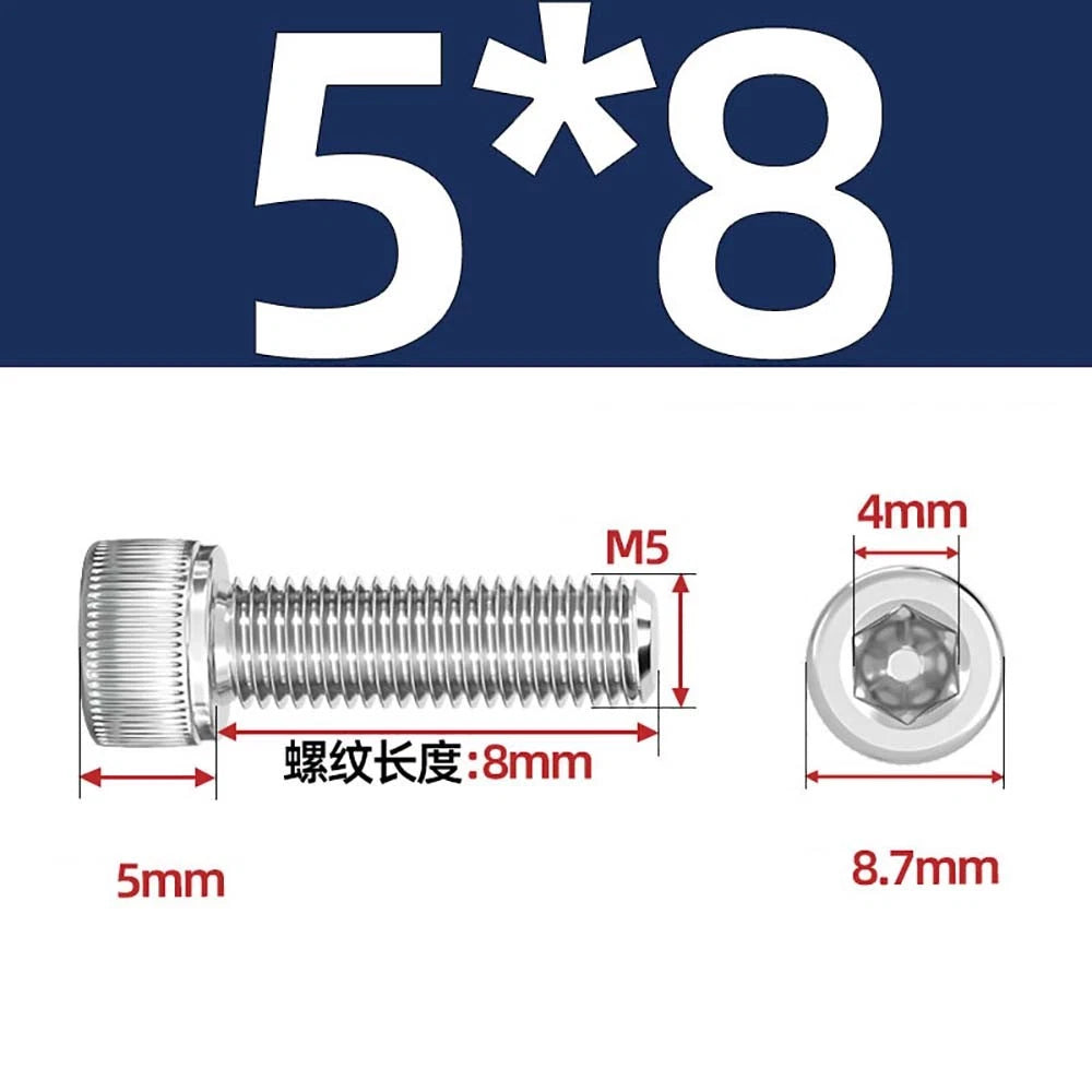 M3 M4 M5 Socket Head Cap Screws – A2 Stainless Steel, High Strength & Corrosion Resistant