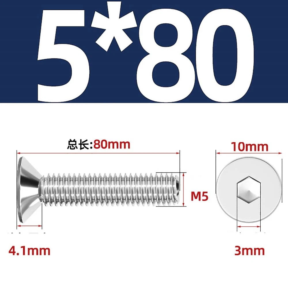 A4 Stainless Steel Countersunk Hex Socket Screws – Marine Grade, M2 to M16 (DIN 7991)