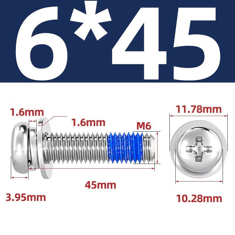 A2 Stainless Steel Phillips Pan Head Machine Screws with Flat & Spring Washers — M2 to M10 - HomeDIYer