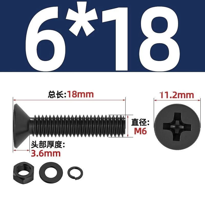 M2–M6 Phillips Countersunk Head Machine Screws with Nut and Washer | Carbon Steel Bolt Set - HomeDIYer
