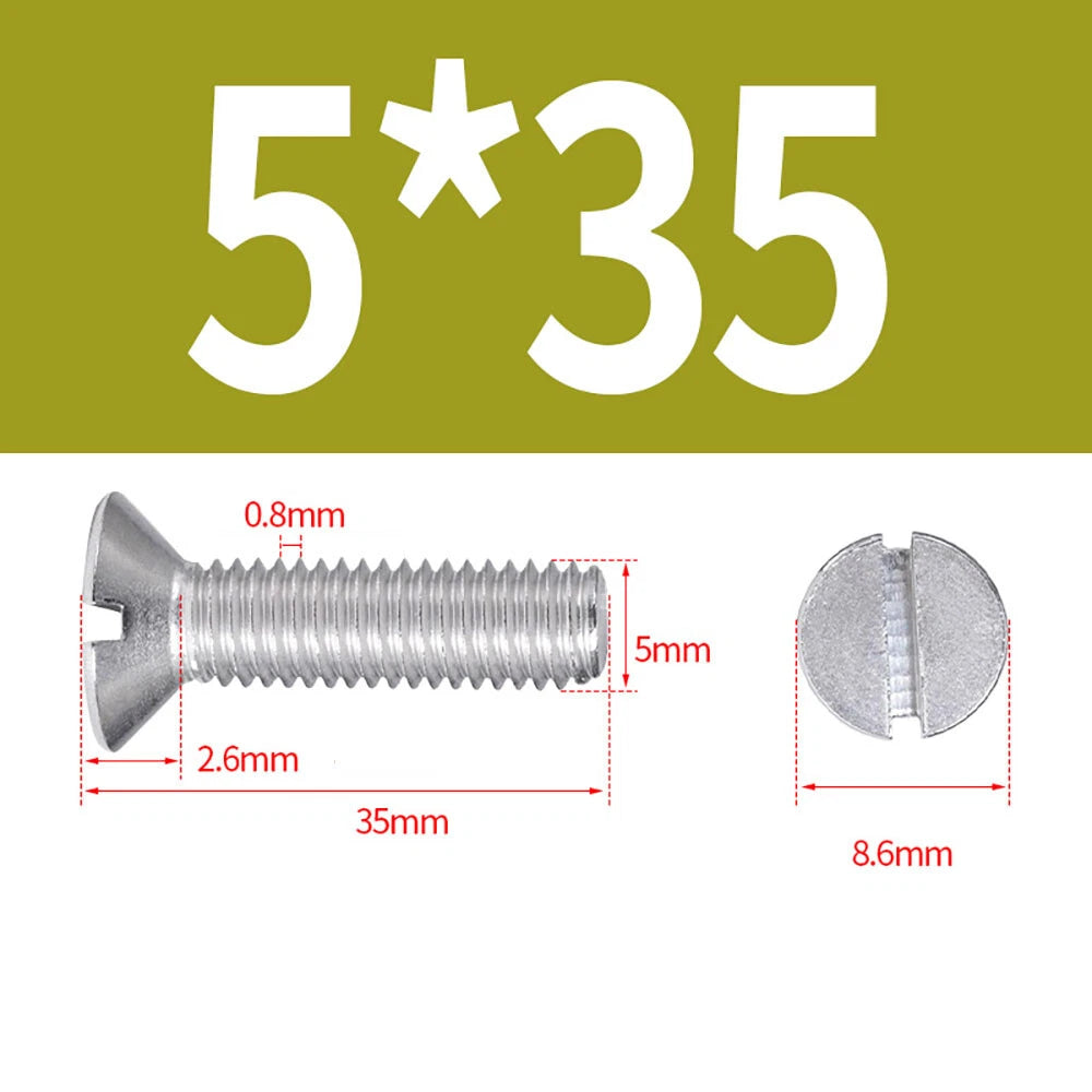 M1.6–M8 A2 Stainless Steel Flat Head Slotted Machine Screws | Countersunk Bolts