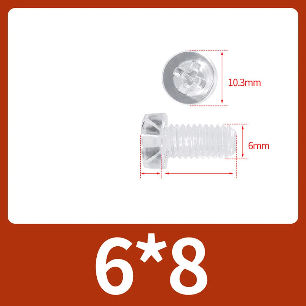 M2-M10 Clear Plastic Phillips Round/Pan Head Machine Screws Cross Screws Hex Nut