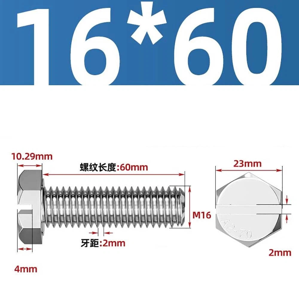 External Hex Slotted Machine Screws – A2 Stainless Steel, M4 to M16, Fully Threaded