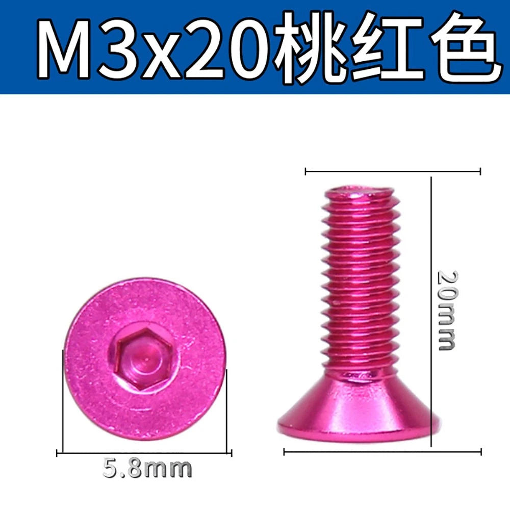 M3 Countersunk Hex Socket Aluminum Anodized Machine Screws — 10 Colors, 5–50 Pcs