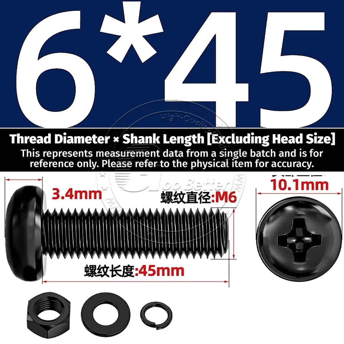 Black Phillips Pan Head Machine Screws with Washers — Metric M2 to M6 - HomeDIYer