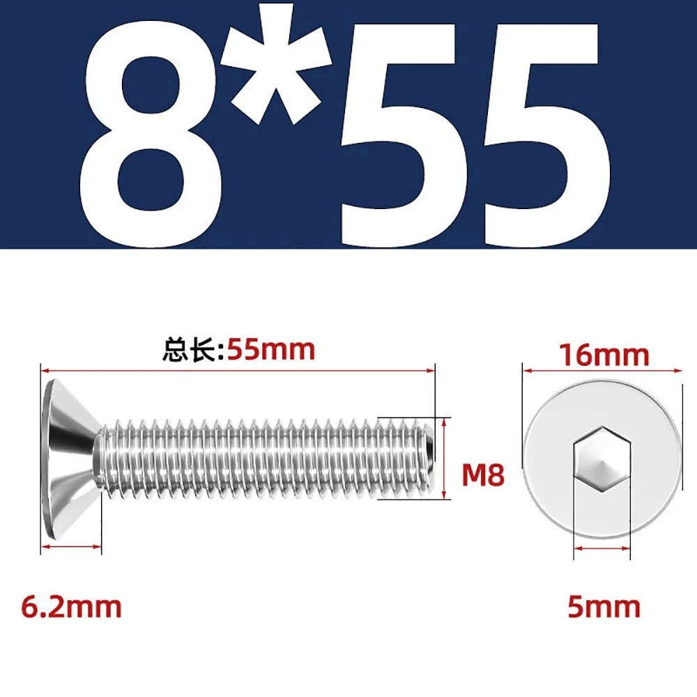 Countersunk Hex Socket Screws – A2 Stainless Steel, M2 to M16, DIN 7991, Fully Threaded