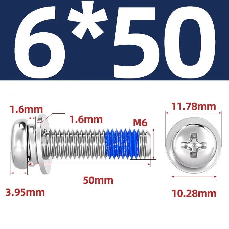 A2 Stainless Steel Phillips Pan Head Machine Screws with Flat & Spring Washers — M2 to M10 - HomeDIYer