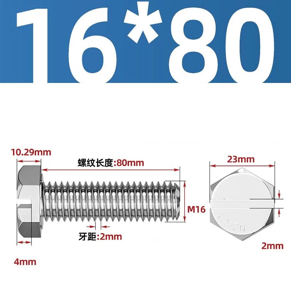External Hex Slotted Machine Screws – A2 Stainless Steel, M4 to M16, Fully Threaded