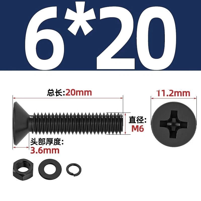 M2–M6 Phillips Countersunk Head Machine Screws with Nut and Washer | Carbon Steel Bolt Set - HomeDIYer