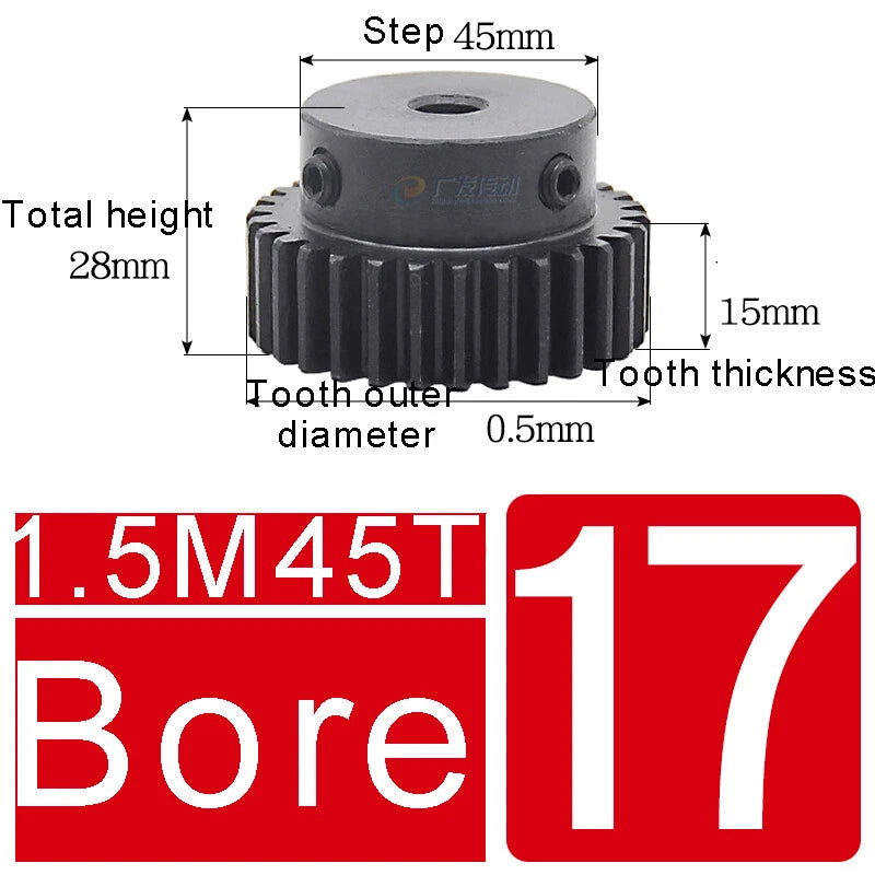 1.5Mod 45# Steel Spur Gears 10-150T Pinion Gear With Step Motor Gear Bore 5-25mm