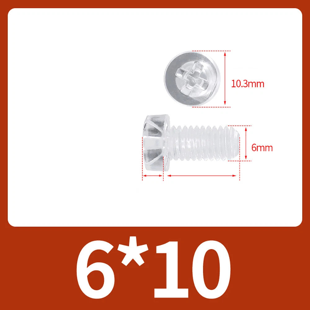 M2-M10 Clear Plastic Phillips Round/Pan Head Machine Screws Cross Screws Hex Nut