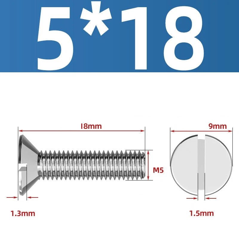 A2 Stainless Steel Slotted Countersunk Machine Screws — M1.6 to M10, Flat Head CSK Bolts - HomeDIYer