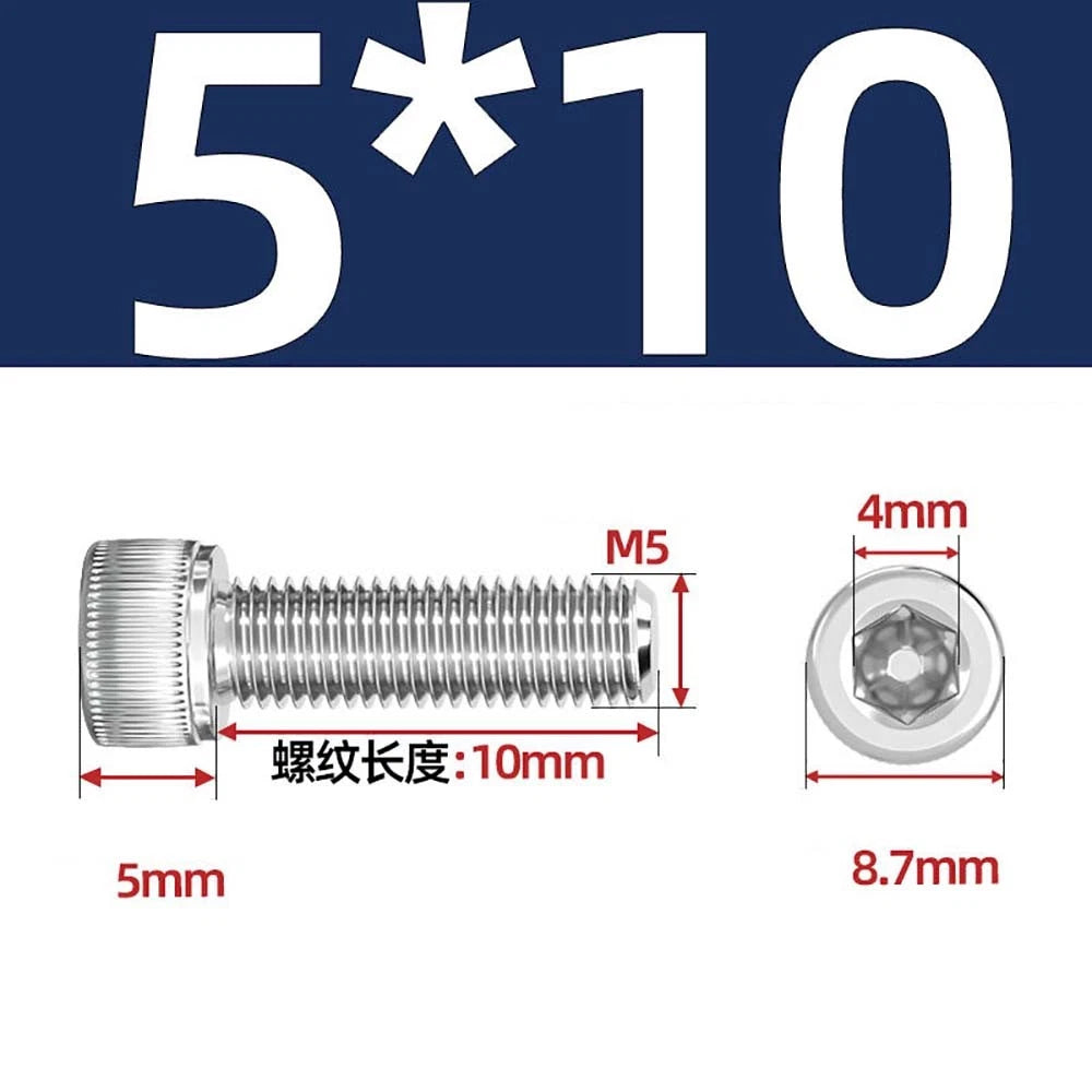 M3 M4 M5 Socket Head Cap Screws – A2 Stainless Steel, High Strength & Corrosion Resistant