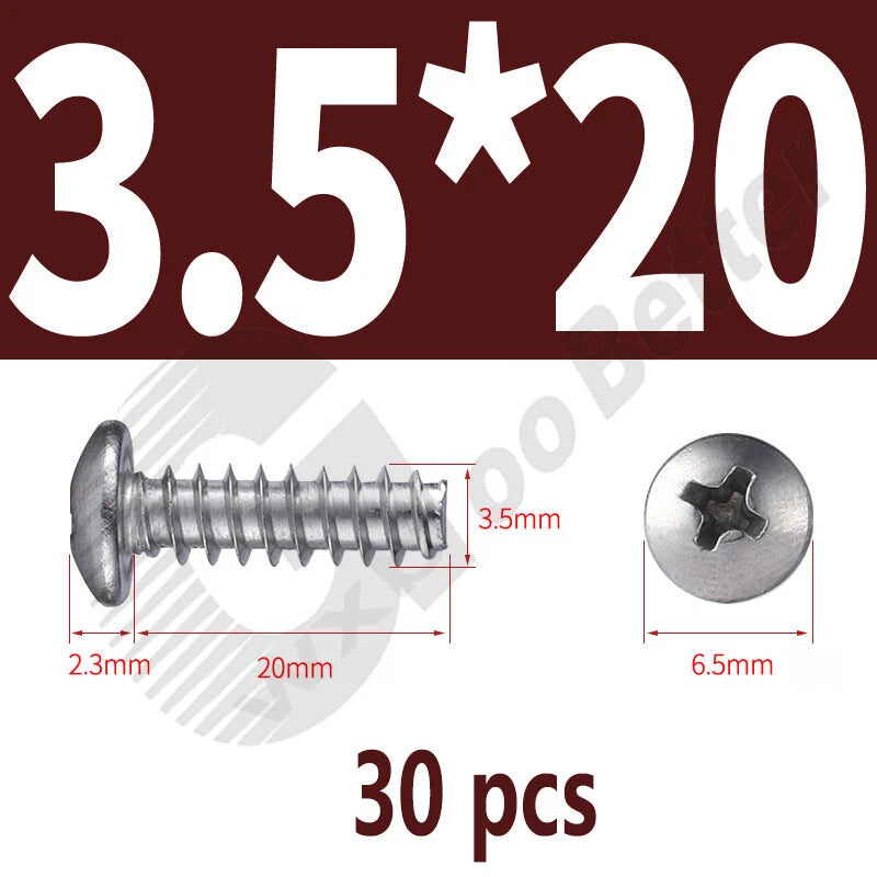 Pan Head Sheet Metal Screws Metric M1~M6 A2 Stainless Steel Sheet Metal Screws
