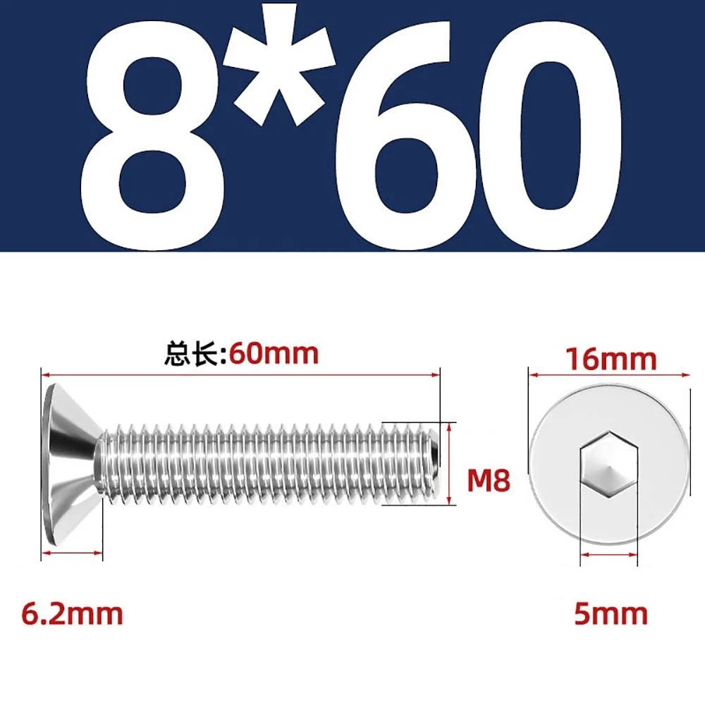 Countersunk Hex Socket Screws – A2 Stainless Steel, M2 to M16, DIN 7991, Fully Threaded