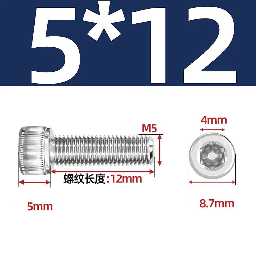 M3 M4 M5 Socket Head Cap Screws – A2 Stainless Steel, High Strength & Corrosion Resistant