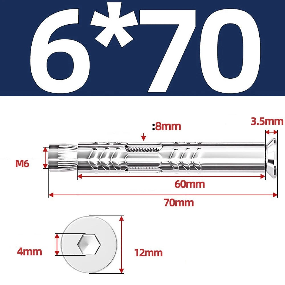 M6–M12 Countersunk Hex Socket Expansion Bolts — 304 & 201 Stainless Steel, A-Type & B-Type