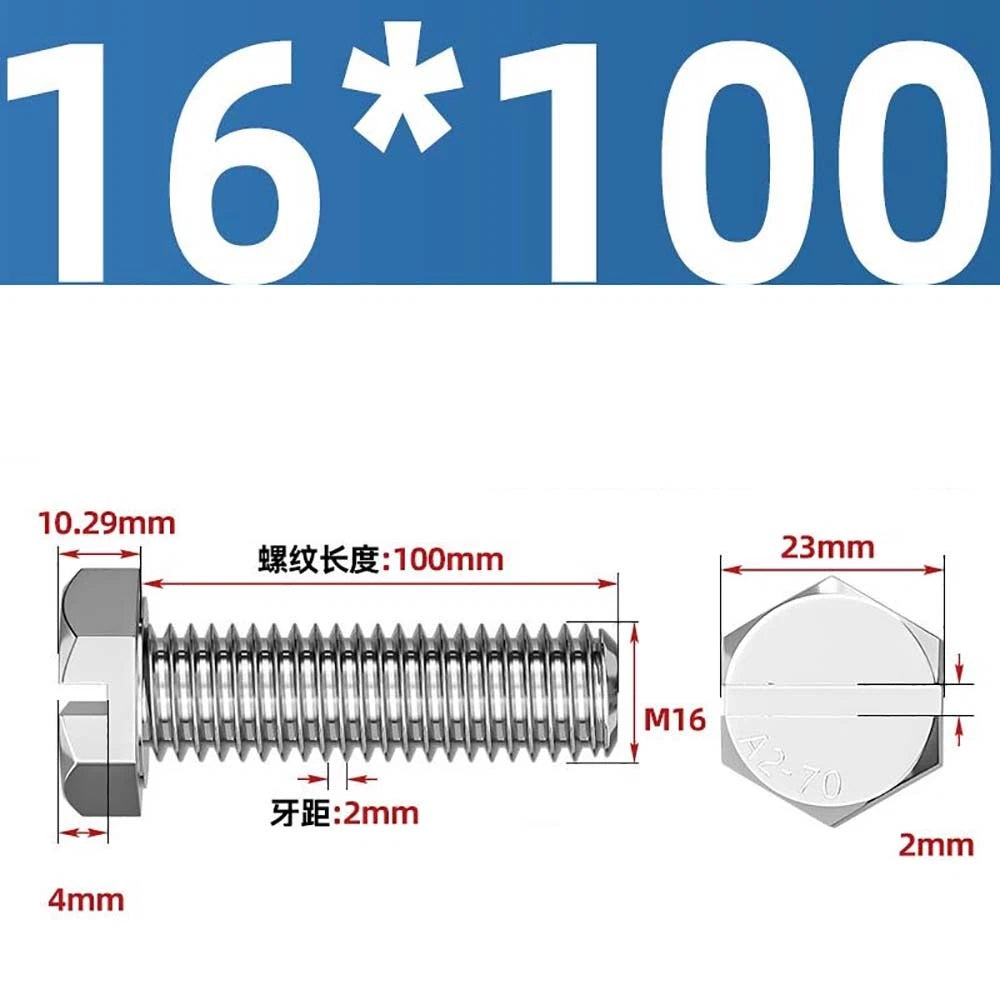 External Hex Slotted Machine Screws – A2 Stainless Steel, M4 to M16, Fully Threaded