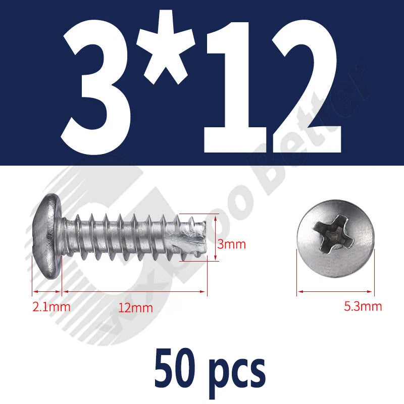Pan Head Sheet Metal Screws Metric M1~M6 A2 Stainless Steel Sheet Metal Screws