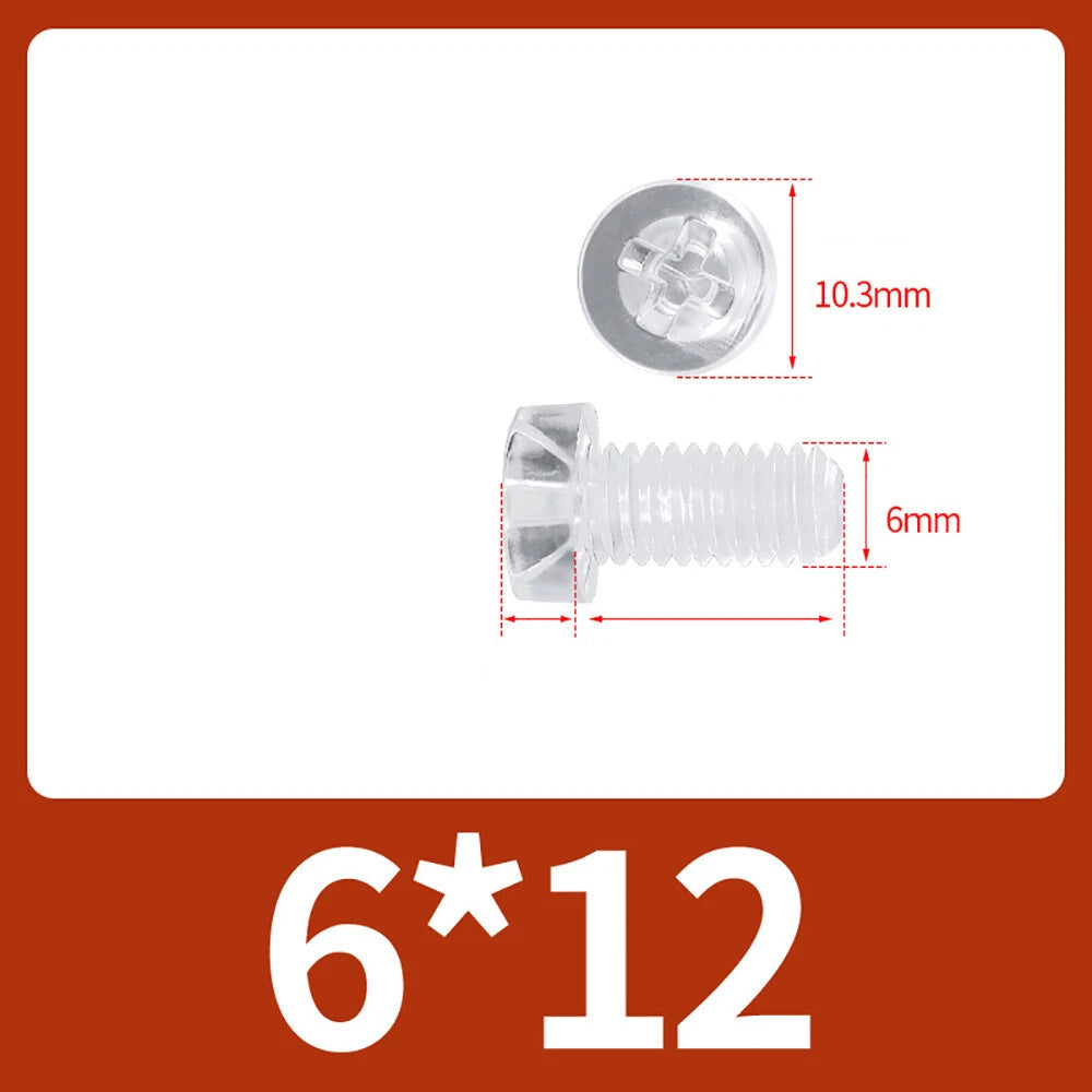 M2-M10 Clear Plastic Phillips Round/Pan Head Machine Screws Cross Screws Hex Nut