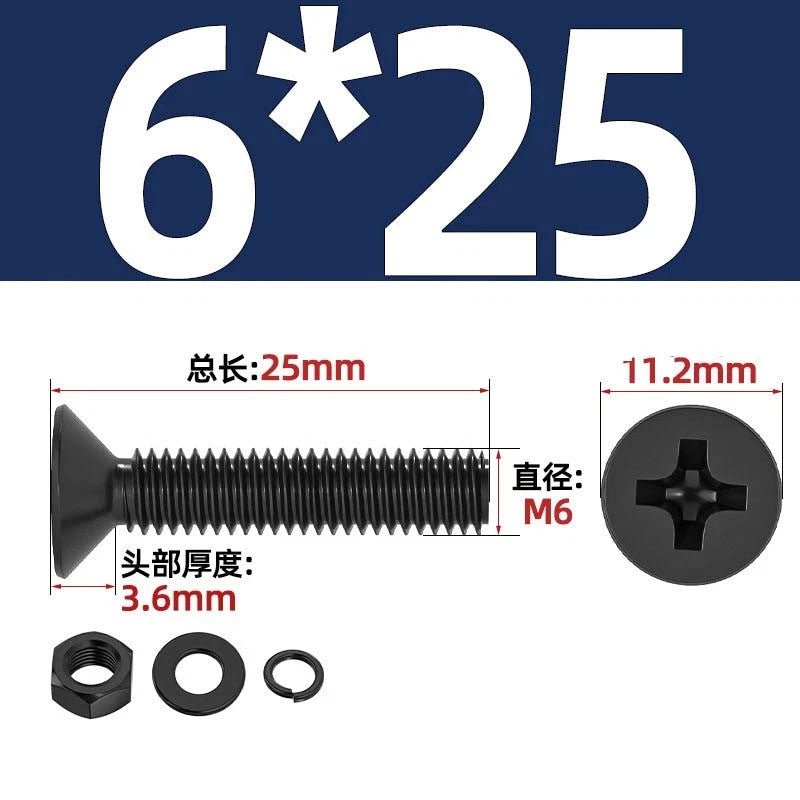 M2–M6 Phillips Countersunk Head Machine Screws with Nut and Washer | Carbon Steel Bolt Set - HomeDIYer