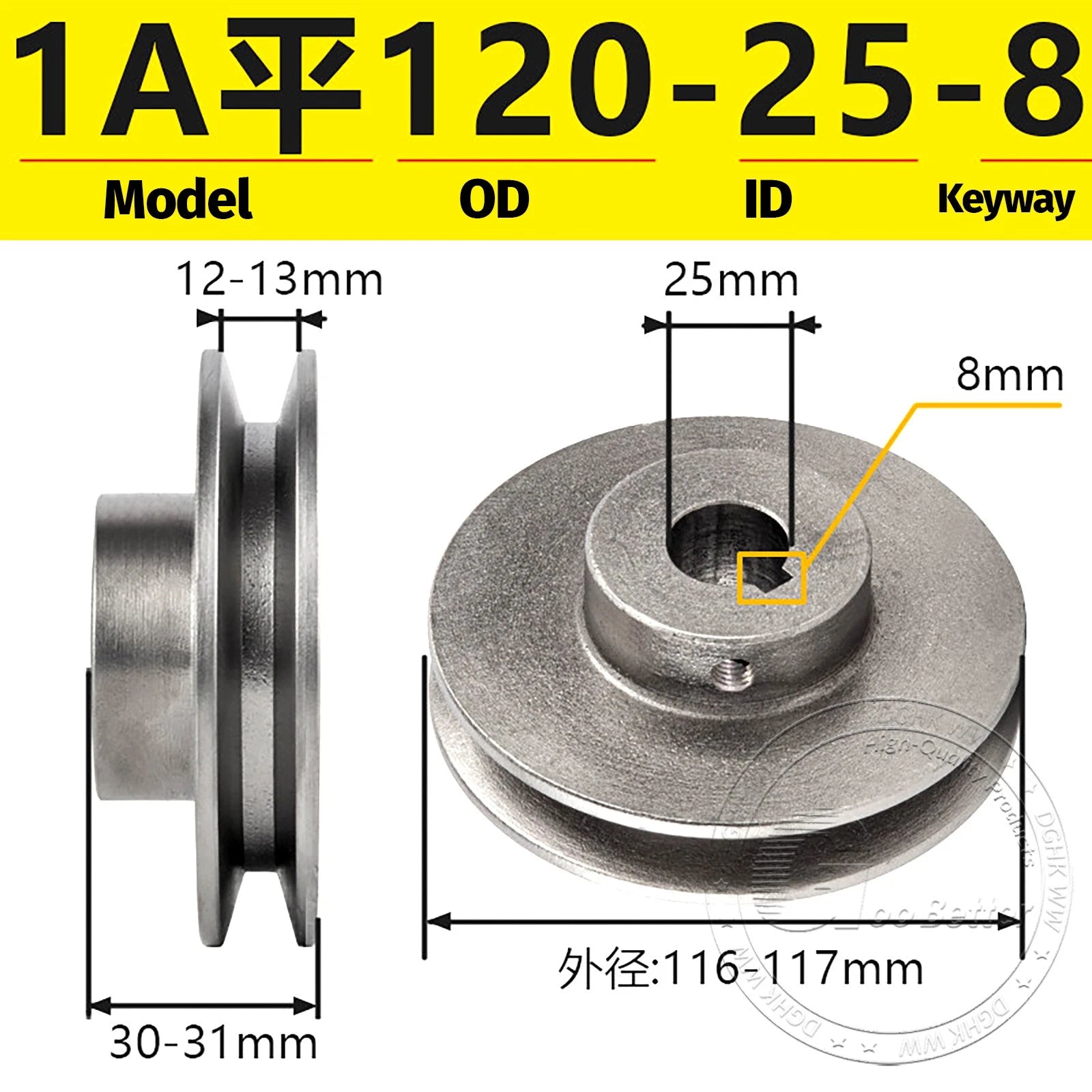 Cast Iron Drive Pulley Single Groove 1A Flat For A/V Belt Pulley OD 50mm-130mm