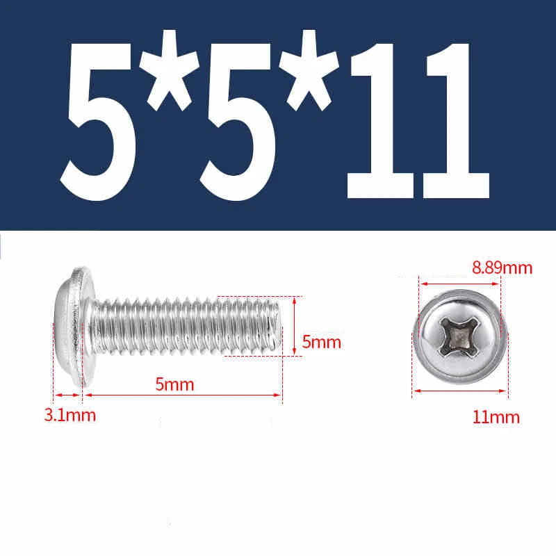 Phillips Flanged Pan Head Machine Screws – 304 / 316 Stainless Steel, Built‑in Washer (3–60mm Lengths)