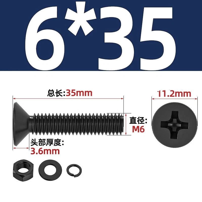 M2–M6 Phillips Countersunk Head Machine Screws with Nut and Washer | Carbon Steel Bolt Set - HomeDIYer