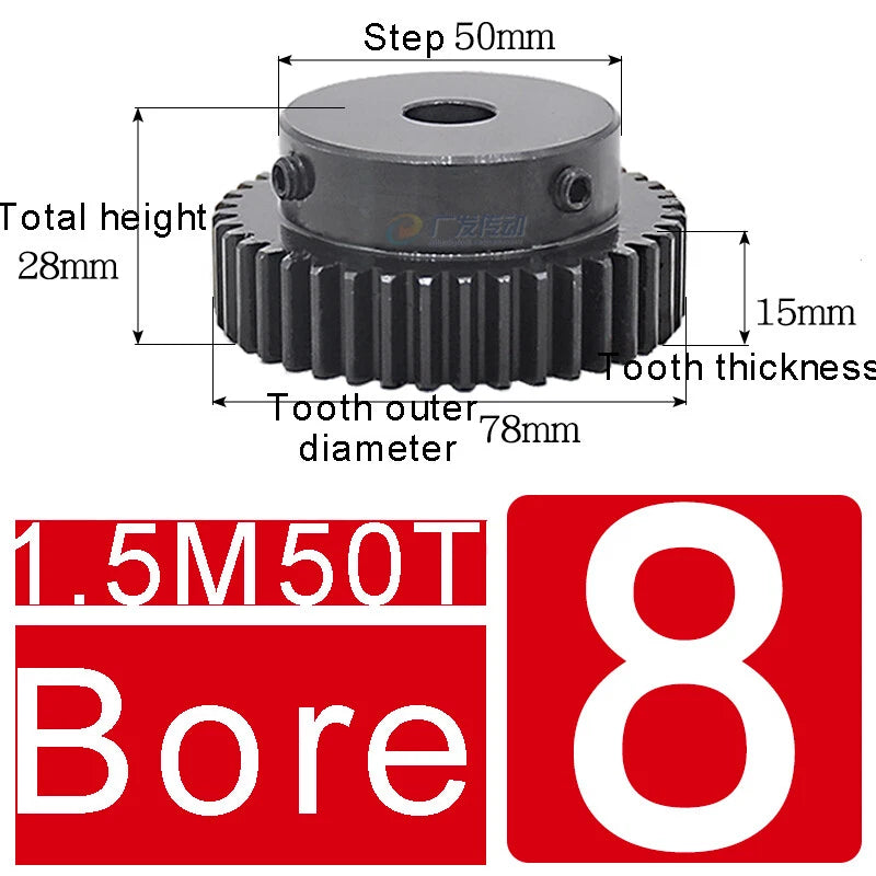 1.5Mod 45# Steel Spur Gears 10-150T Pinion Gear With Step Motor Gear Bore 5-25mm