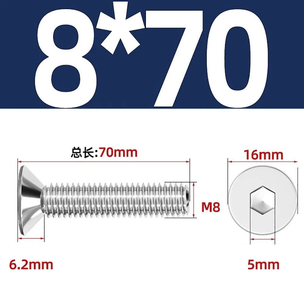 Countersunk Hex Socket Screws – A2 Stainless Steel, M2 to M16, DIN 7991, Fully Threaded