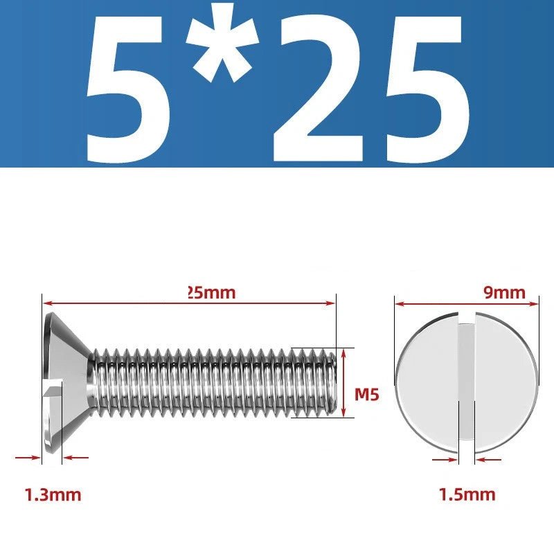 A2 Stainless Steel Slotted Countersunk Machine Screws — M1.6 to M10, Flat Head CSK Bolts - HomeDIYer