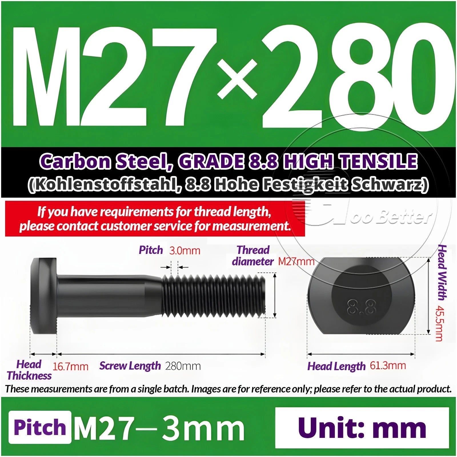 T-Slot Bolts M22 - M42 T Track Bolts 70mm to 500mm Long GRADE 8.8 HIGH TENSILE