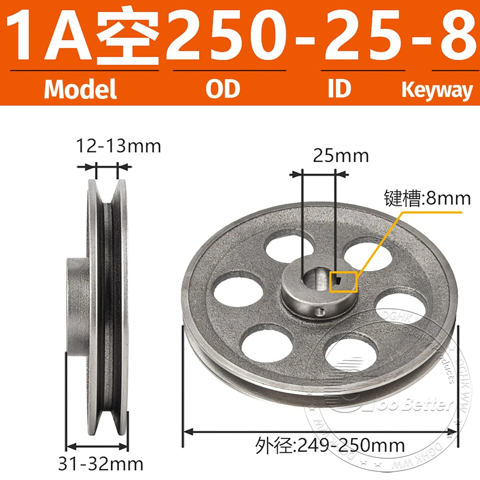 V-Belt Pulley Motor Pulleys Hollow 5-8mm Discs Dia Ø100-300mm For 1A Type Belts