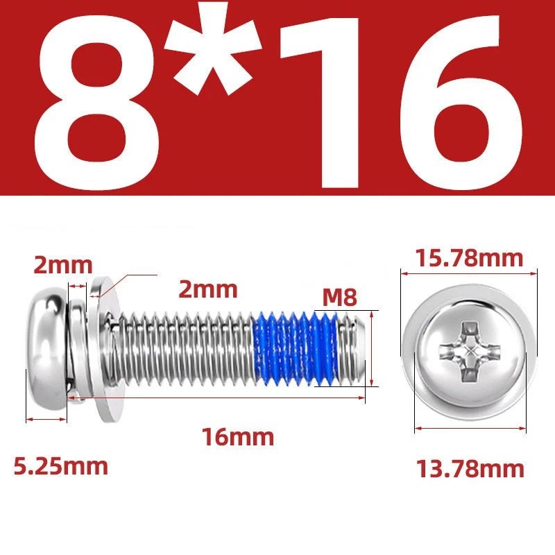 A2 Stainless Steel Phillips Pan Head Machine Screws with Flat & Spring Washers — M2 to M10 - HomeDIYer