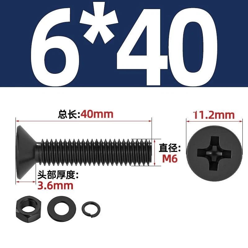 M2–M6 Phillips Countersunk Head Machine Screws with Nut and Washer | Carbon Steel Bolt Set - HomeDIYer