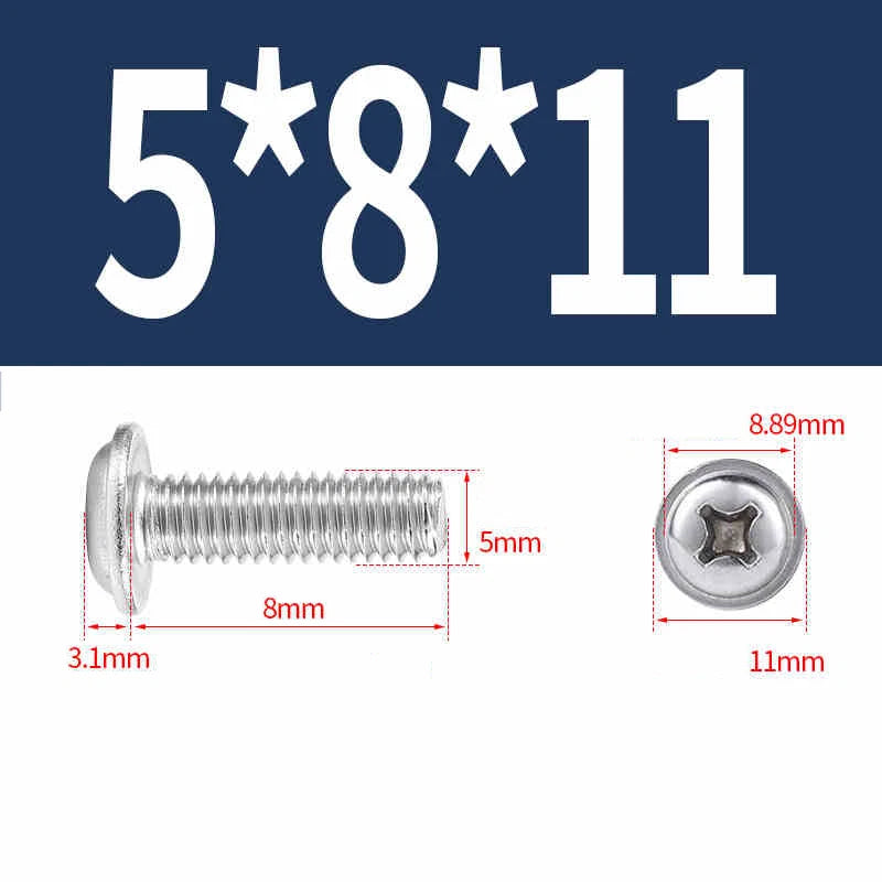 Phillips Flanged Pan Head Machine Screws – 304 / 316 Stainless Steel, Built‑in Washer (3–60mm Lengths)