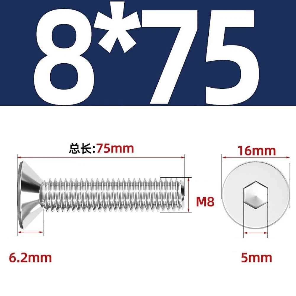 Countersunk Hex Socket Screws – A2 Stainless Steel, M2 to M16, DIN 7991, Fully Threaded