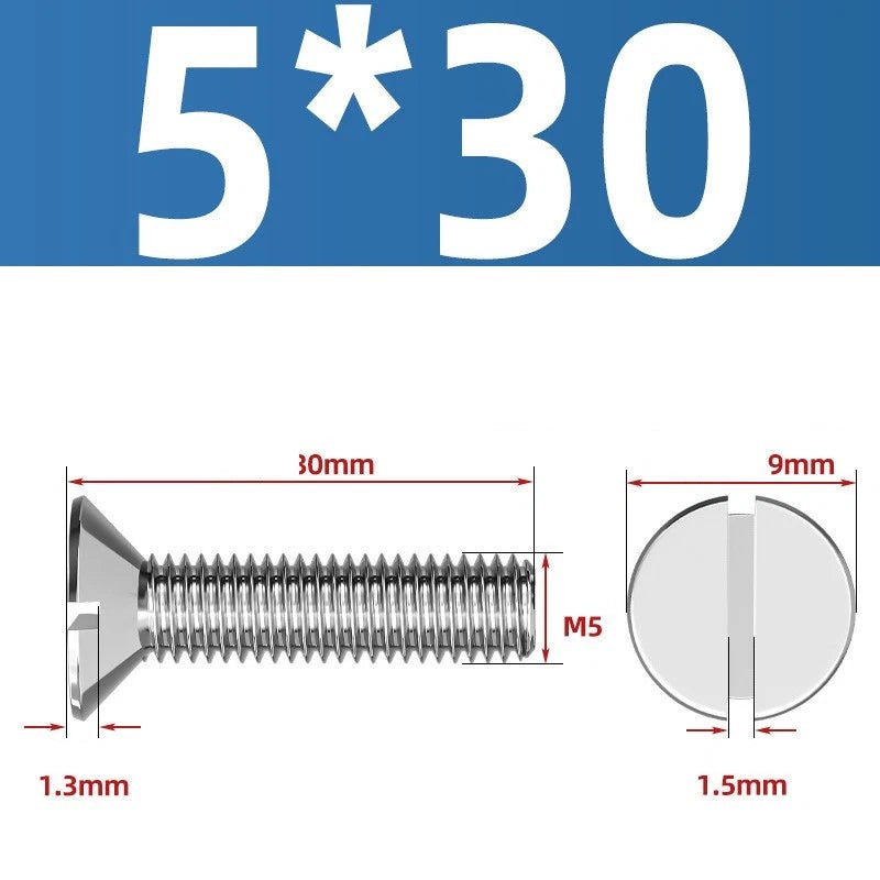 A2 Stainless Steel Slotted Countersunk Machine Screws — M1.6 to M10, Flat Head CSK Bolts - HomeDIYer