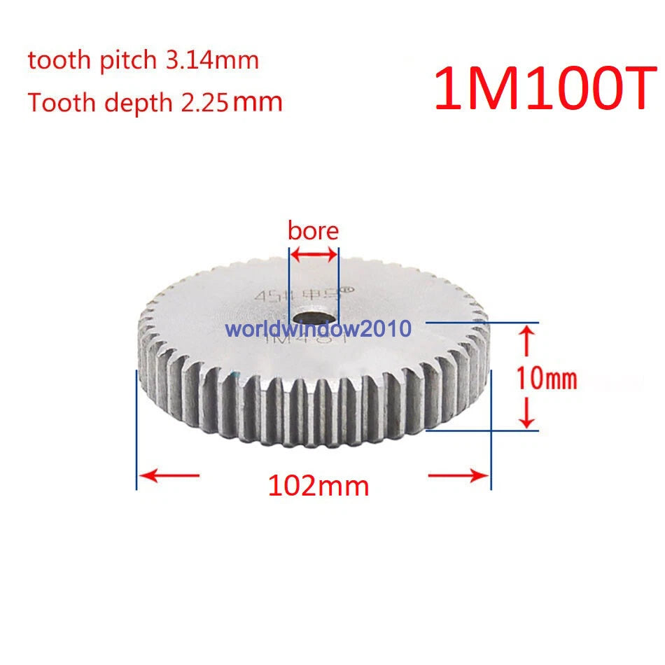 45# Steel Spur Gear 1M12T-1M100T Metal Mod 1 Pinion Gear 12-100 Tooth Moter Gear