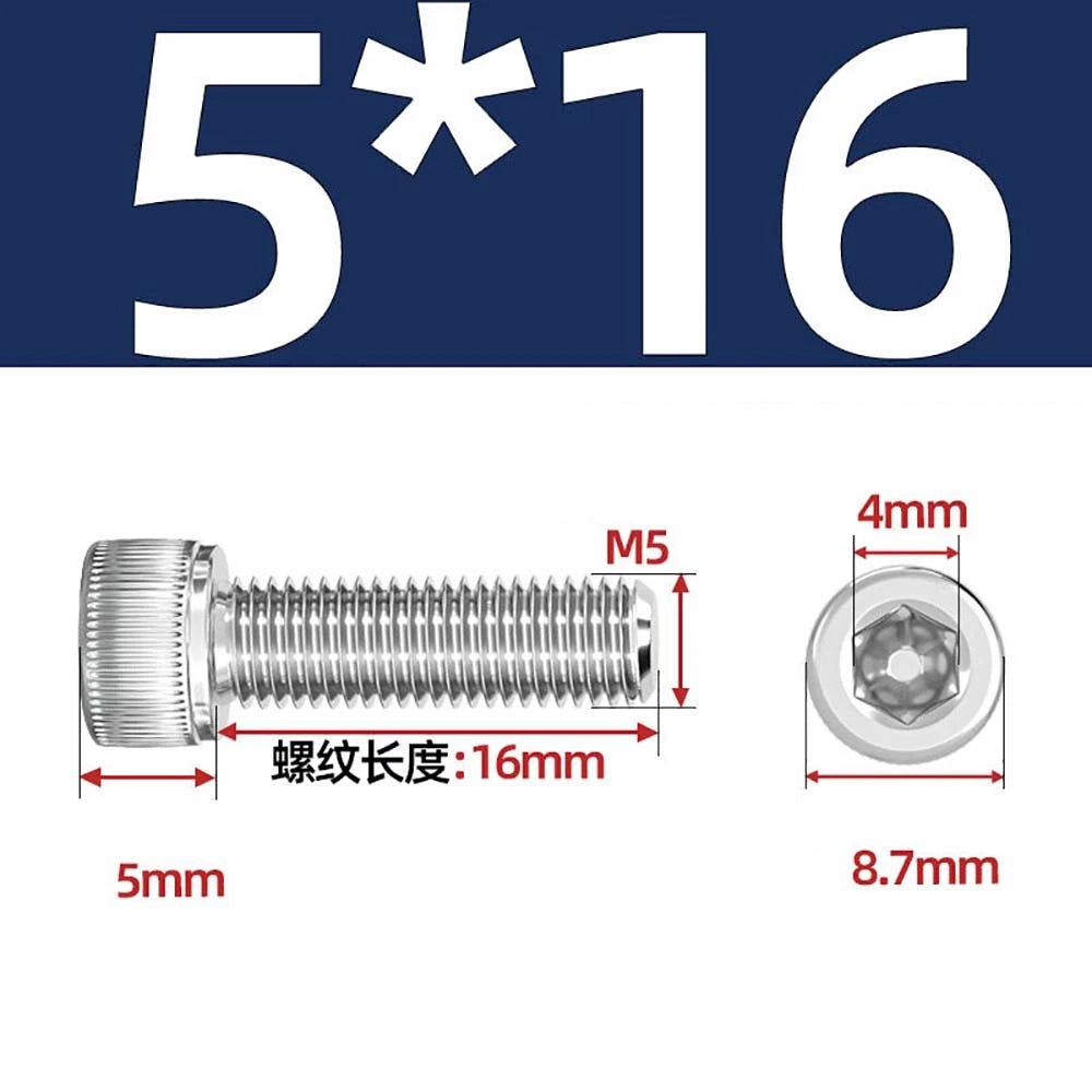 M3 M4 M5 Socket Head Cap Screws – A2 Stainless Steel, High Strength & Corrosion Resistant