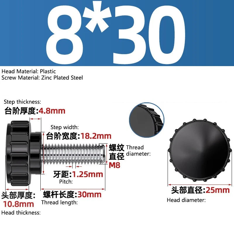 M3-M8 A2/304 Stainless Steel Plastic Knob Thumb Screws Hand Twist DIY Machinery
