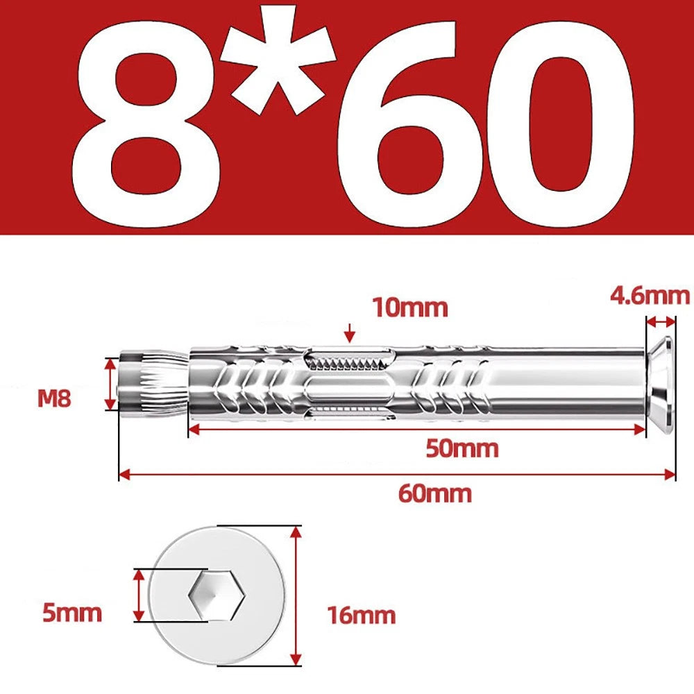 M6–M12 Countersunk Hex Socket Expansion Bolts — 304 & 201 Stainless Steel, A-Type & B-Type